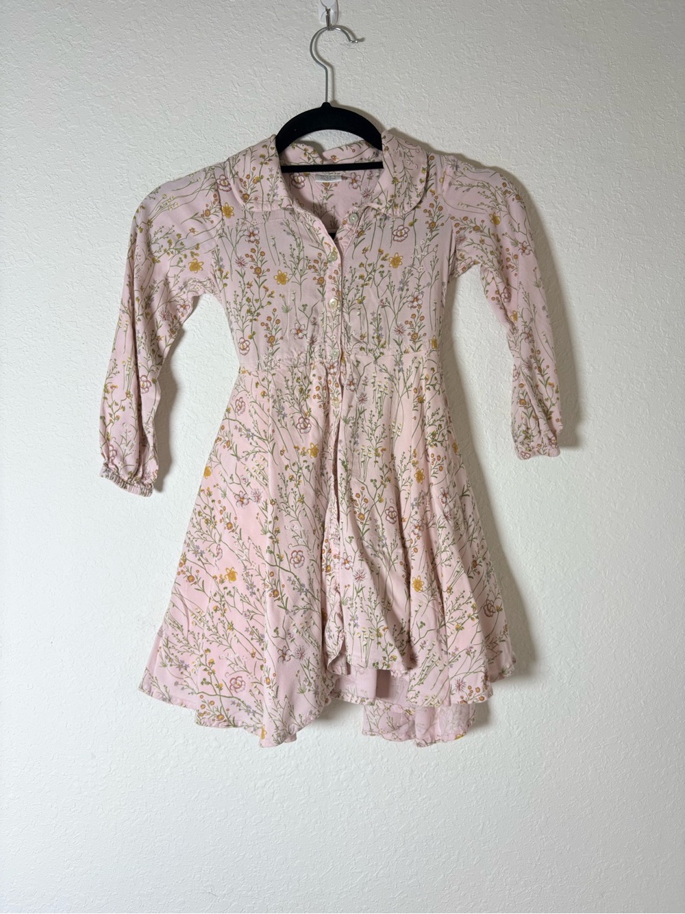 Hust and Claire Pink yellow Floral Button-Front long sleeve Dress age 5.